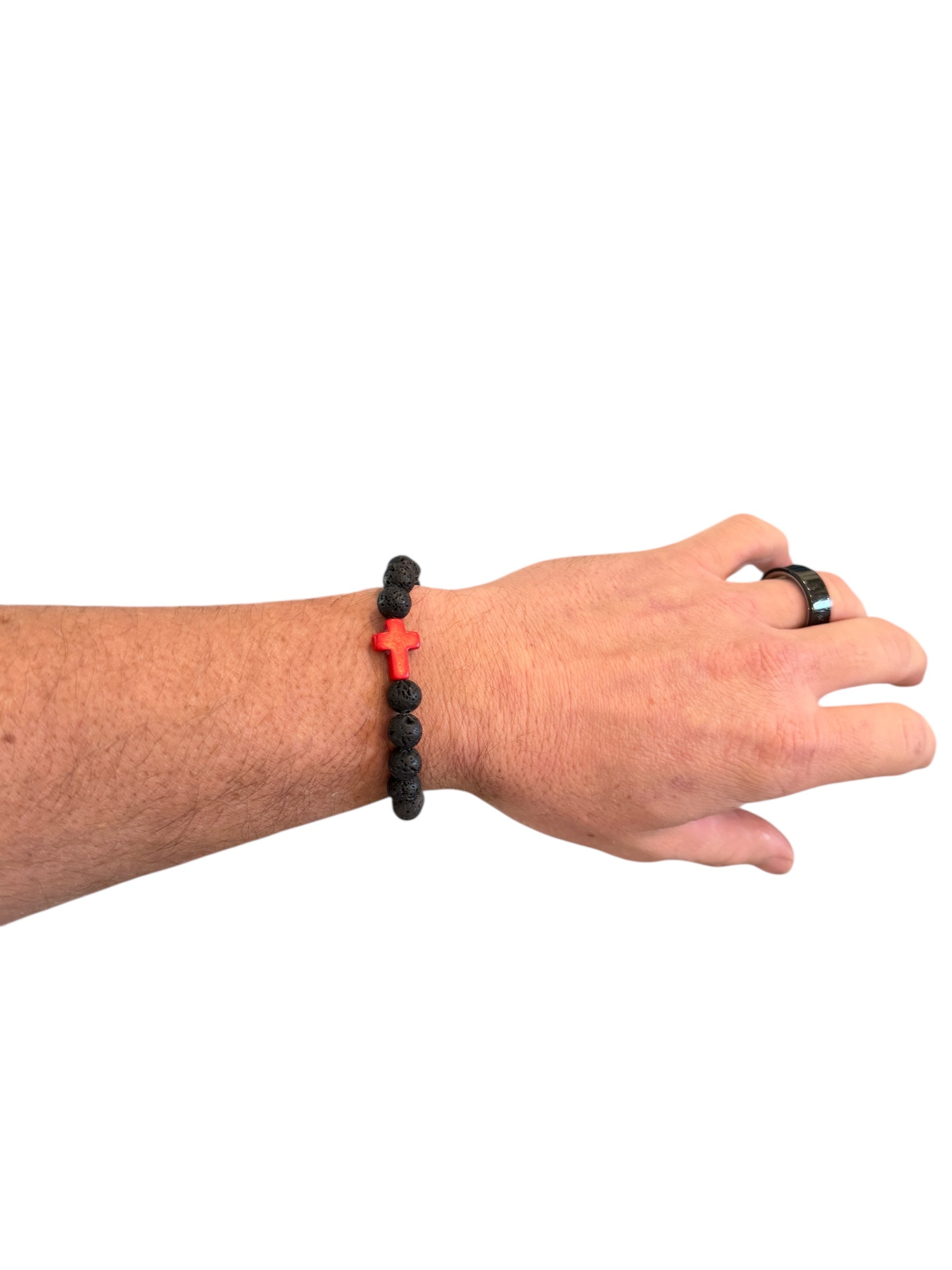 Red Cross - Black Bead Bracelet